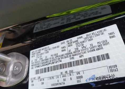 2023 Ford Escape Active из США, поврежденный, VIN 1FMCU9GN2PUB12174